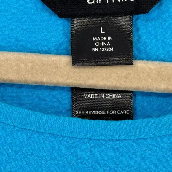 Ali Miles Womens Blue crinkle Tunic Top size large Button Detailing 3/4 sleeve - Picture 9 of 13